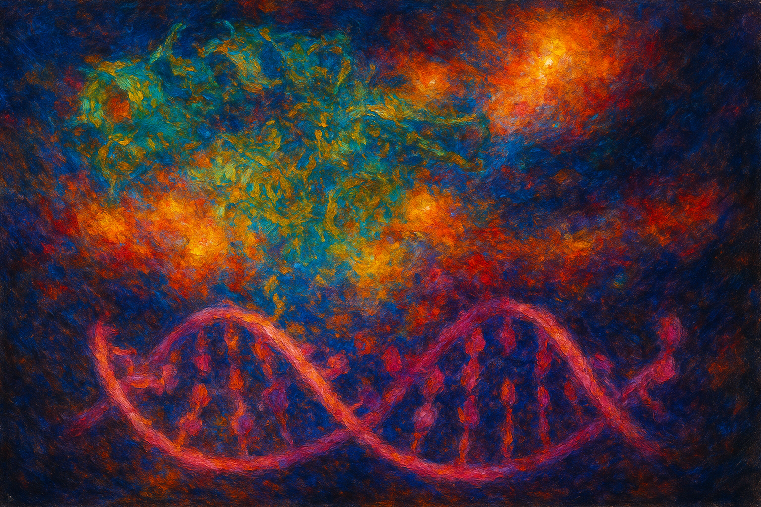 Generated image of a DNA binding protein, an impressionist painting painted in the style of an exploding nebula